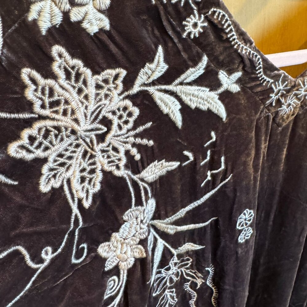 Johnny Was Velvet Tunic Dress - Dark Brown embroidered - XS - Picture 6 of 12